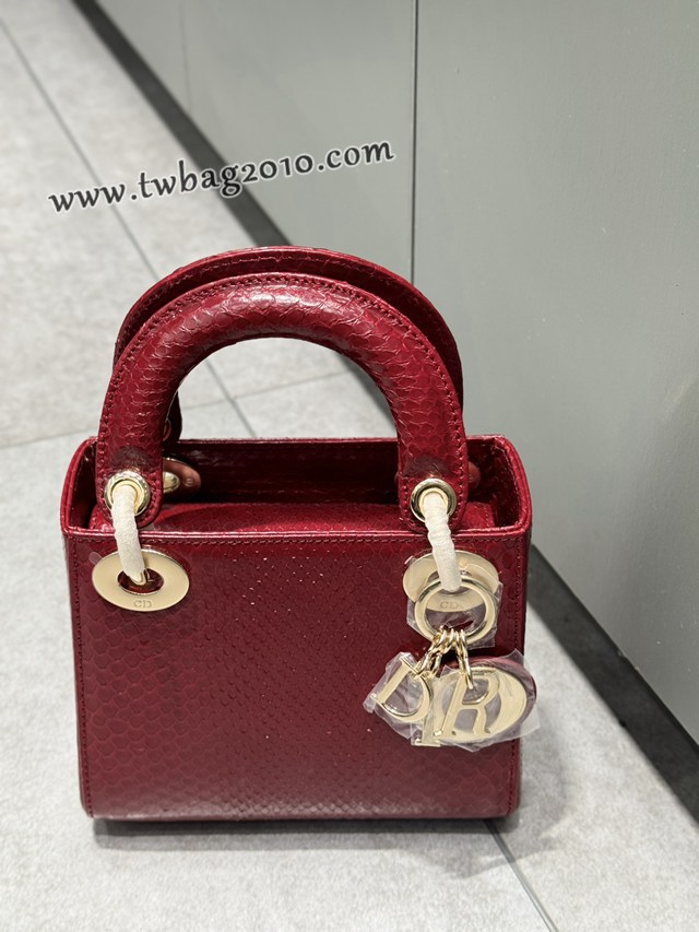 Dior专柜新款Lady女包迪奥高仿原单蟒蛇皮Ladymini三格戴妃手提单肩包 djfk1529
